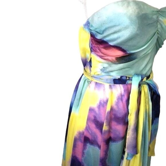 Christian Lacroix Dress Womens Size 6 Tie Dye Effect Silk Strapless Sash Waist - Picture 8 of 14
